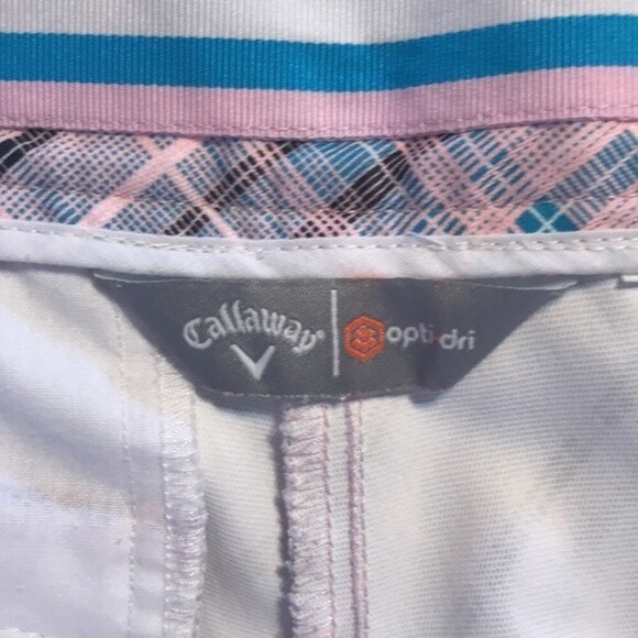 Callaway Flex Fabric UPF 50 Opti-Dri Pink Blue Plaid Checker ladies size 33” - Picture 10 of 10